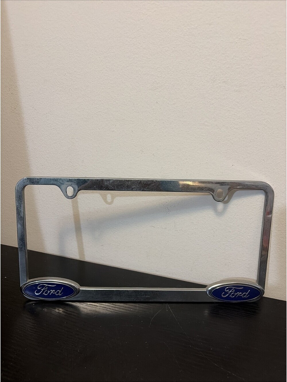 Double Ford Logo Chrome Metal License Plate Frame